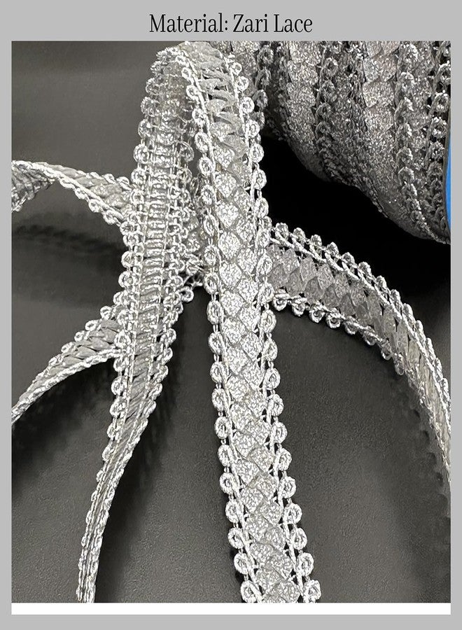 EmbroideryMaterial Shiny Silver Zari Border Lace for Sewing, Embroidery, Edging, Saree Border, Blouse, Dupatta Border, Lehenga, Kurti etc (18 Meters, 15mm Wide) - Image 5